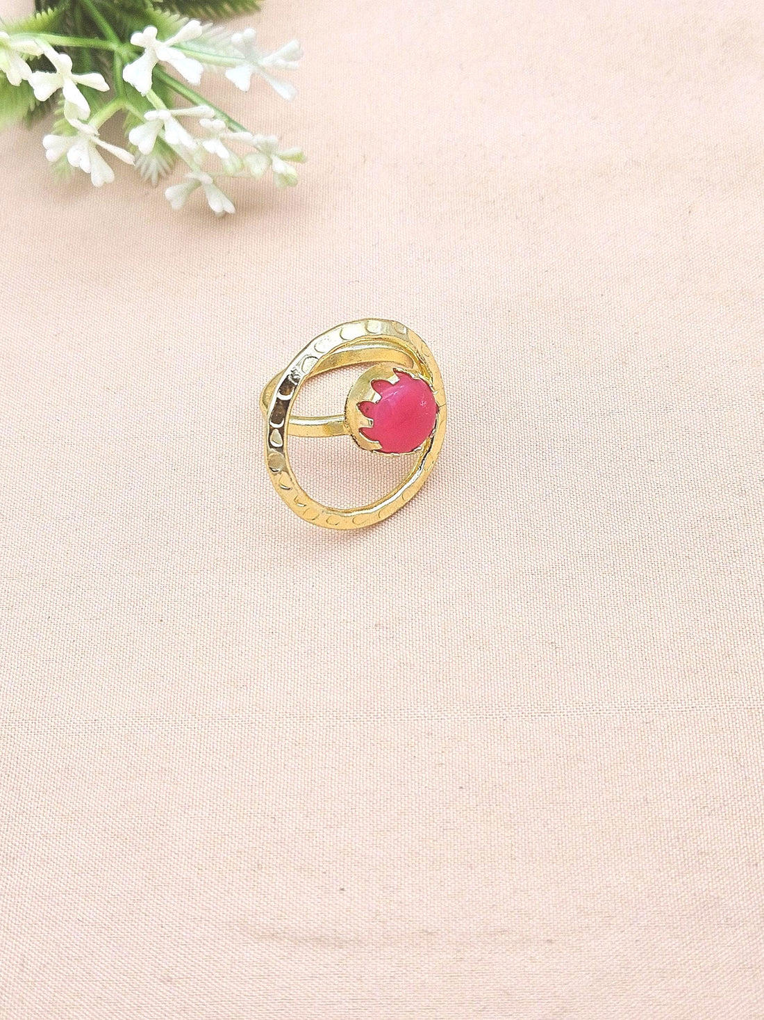 Handcrafted Gold Plated Magenta Onyx Stone Ring - Elegant Jewelry for Women
