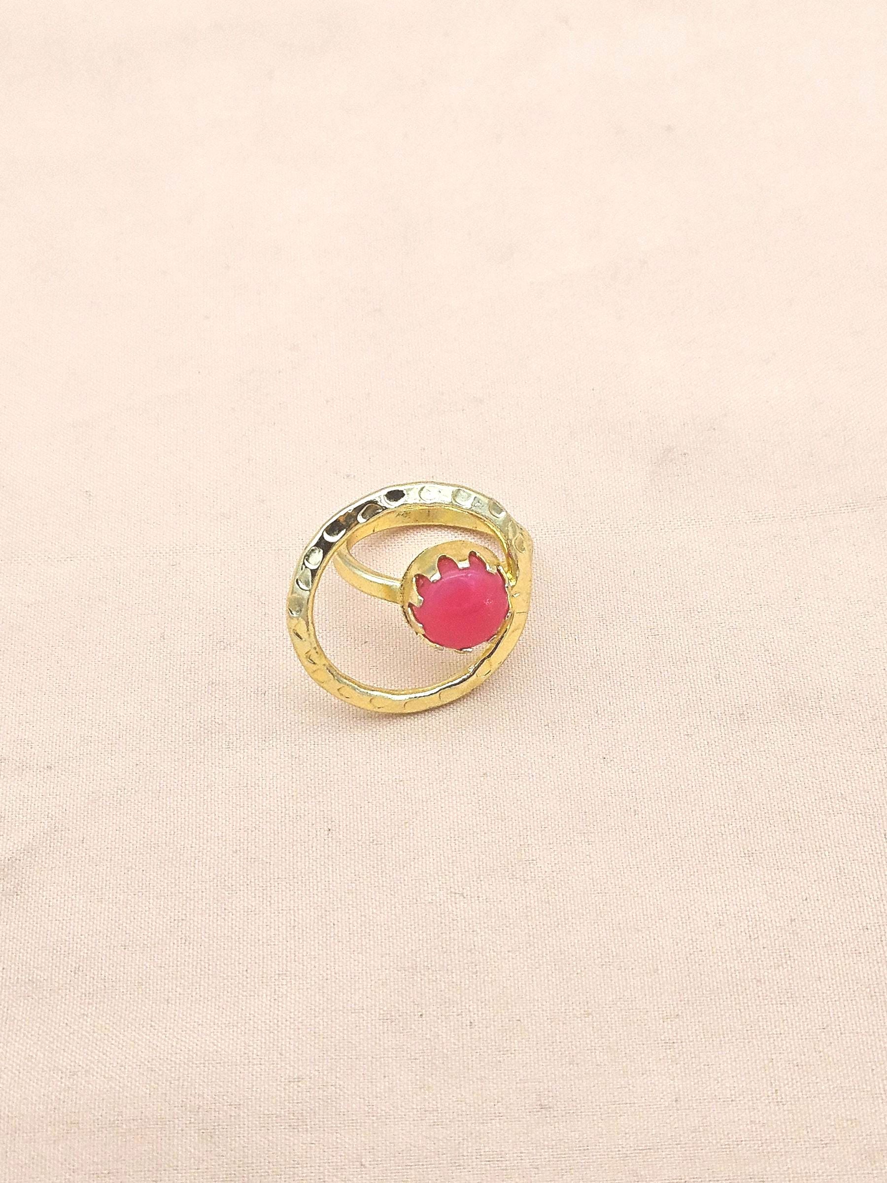 Handcrafted Gold Plated Magenta Onyx Stone Ring - Elegant Jewelry for Women