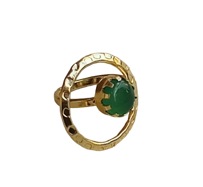 Handcrafted Gold Plated Green Onyx Stone Ring - Elegant Jewelry for Women