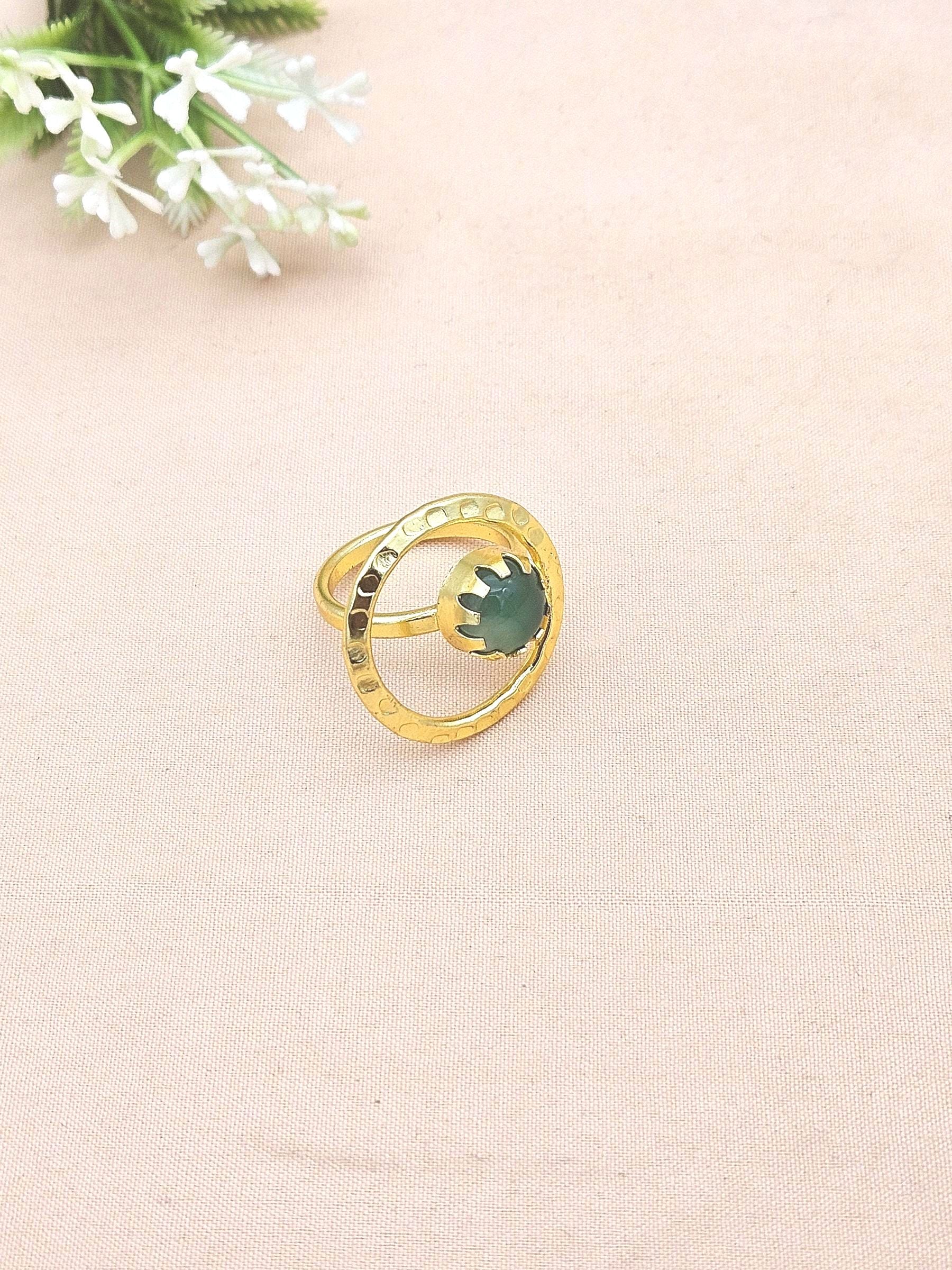Handcrafted Gold Plated Green Onyx Stone Ring - Elegant Jewelry for Women