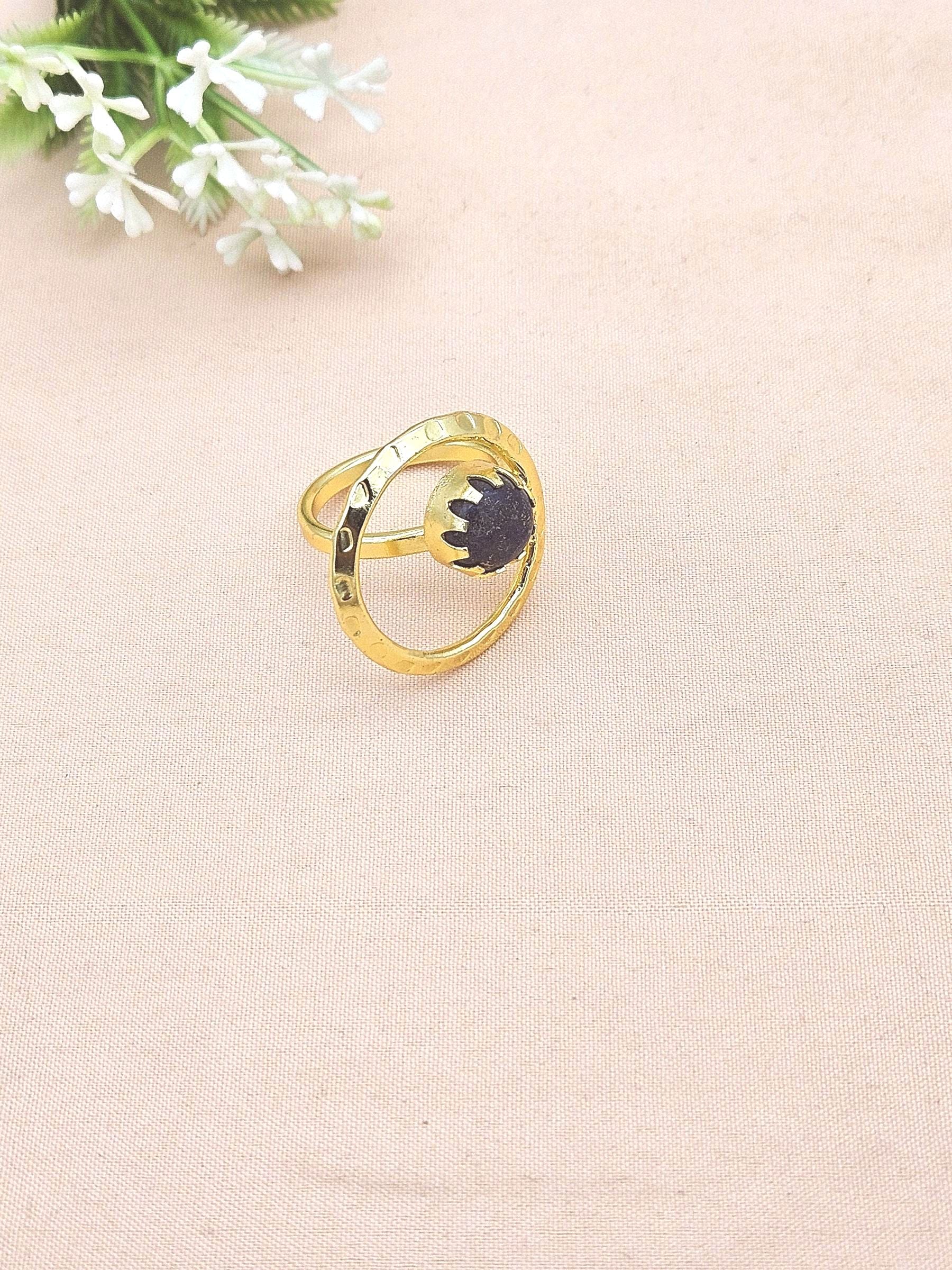 Handcrafted Gold Plated Lapis Stone Ring - Elegant Jewelry for Women
