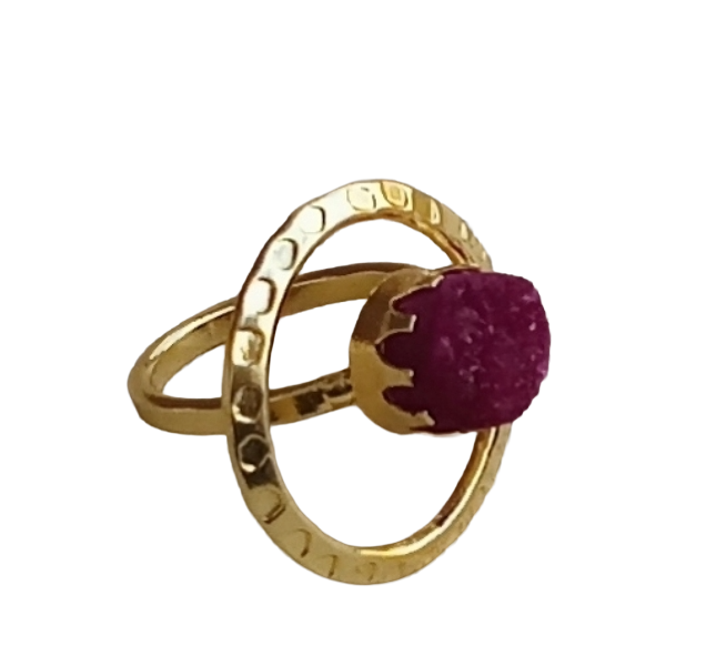 Handcrafted Gold Plated Red Druzy Stone Ring - Elegant Jewelry for Women