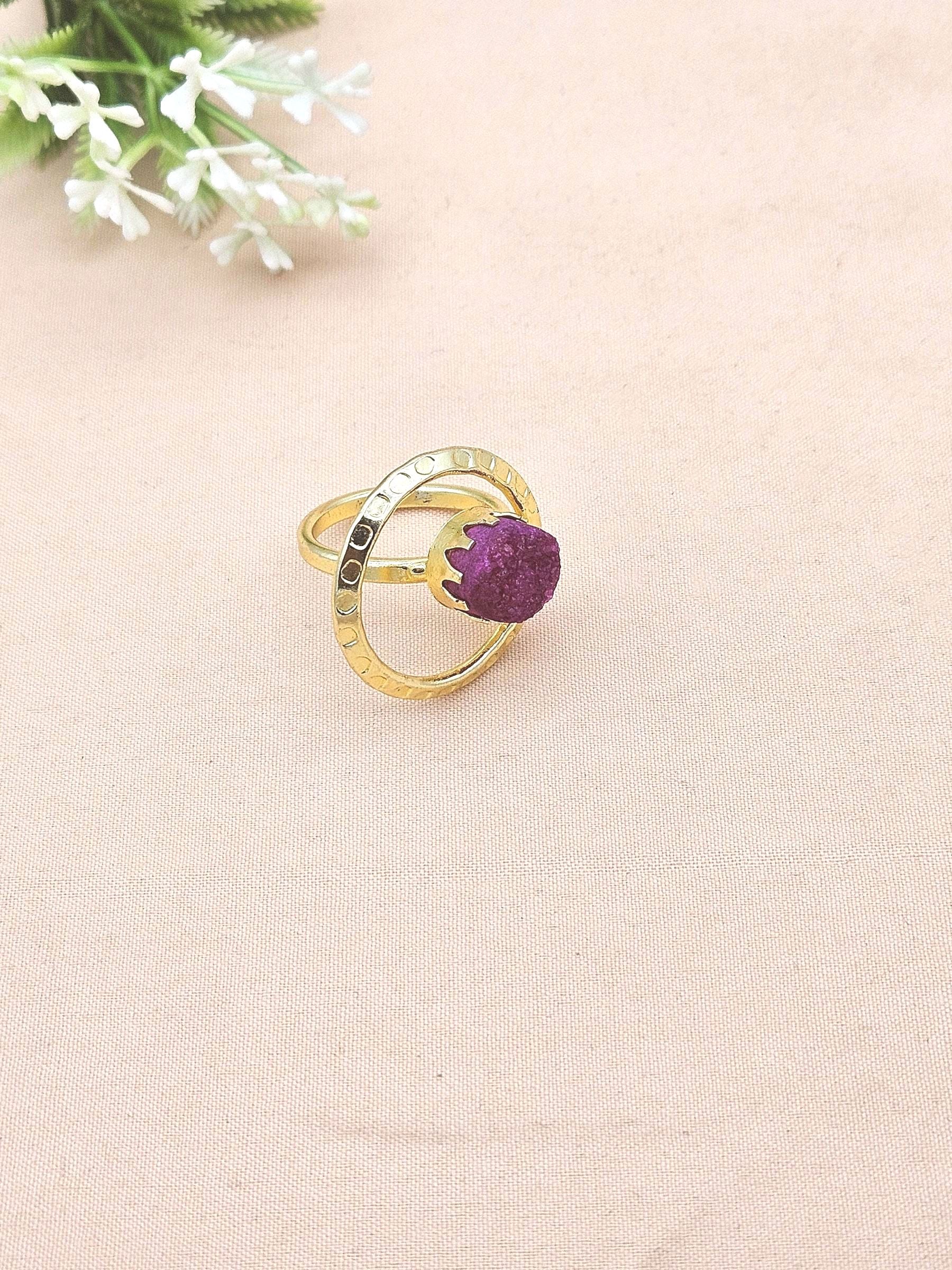 Handcrafted Gold Plated Red Druzy Stone Ring - Elegant Jewelry for Women