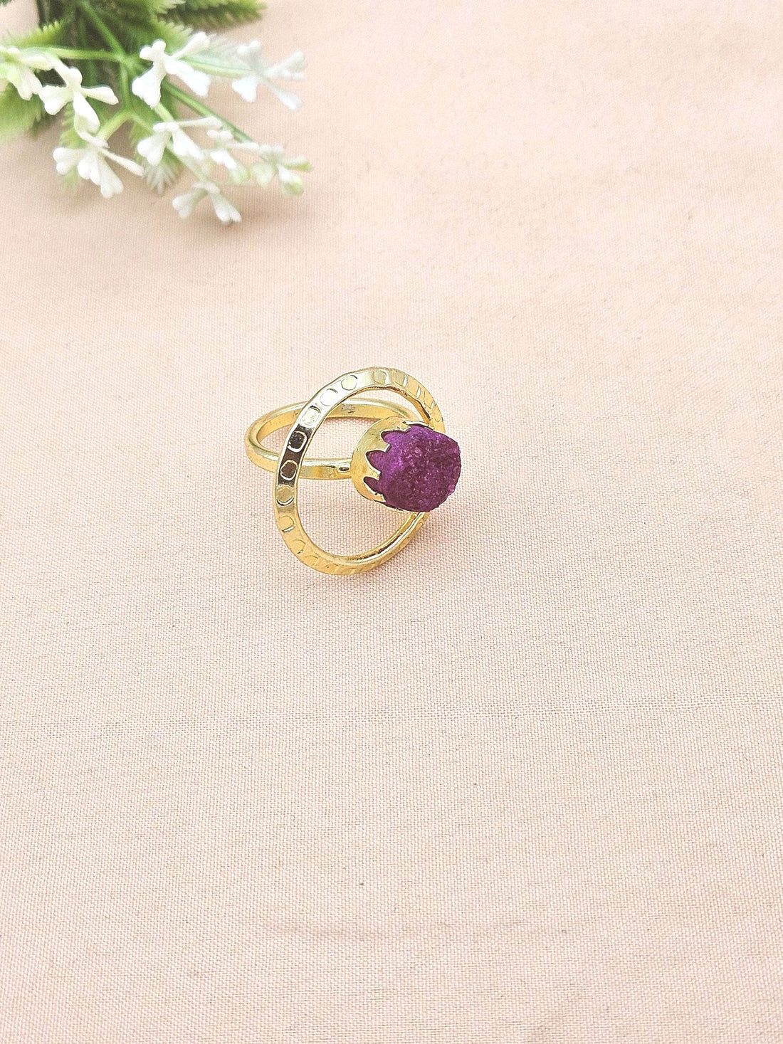 Handcrafted Gold Plated Red Druzy Stone Ring - Elegant Jewelry for Women