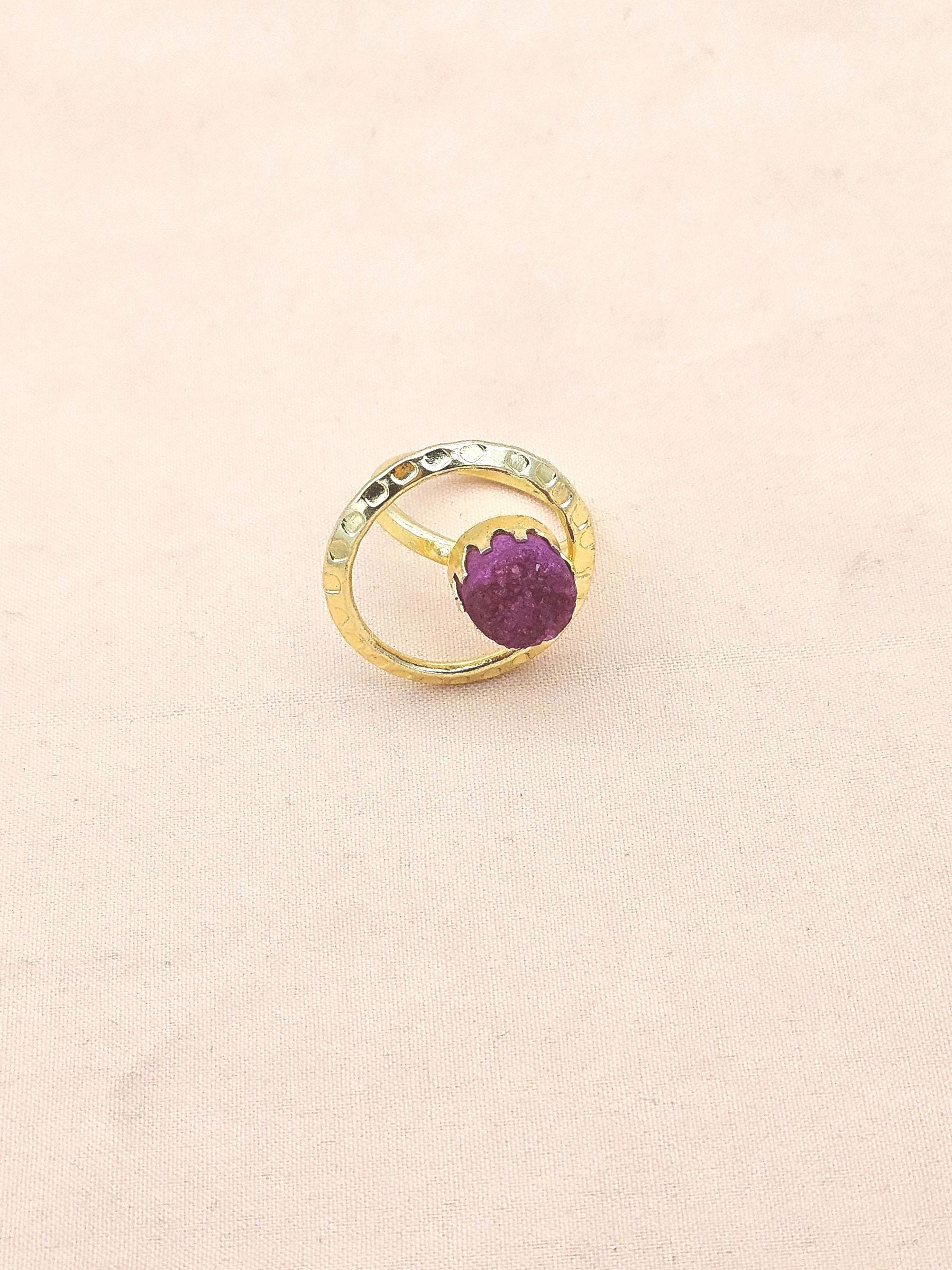 Handcrafted Gold Plated Red Druzy Stone Ring - Elegant Jewelry for Women