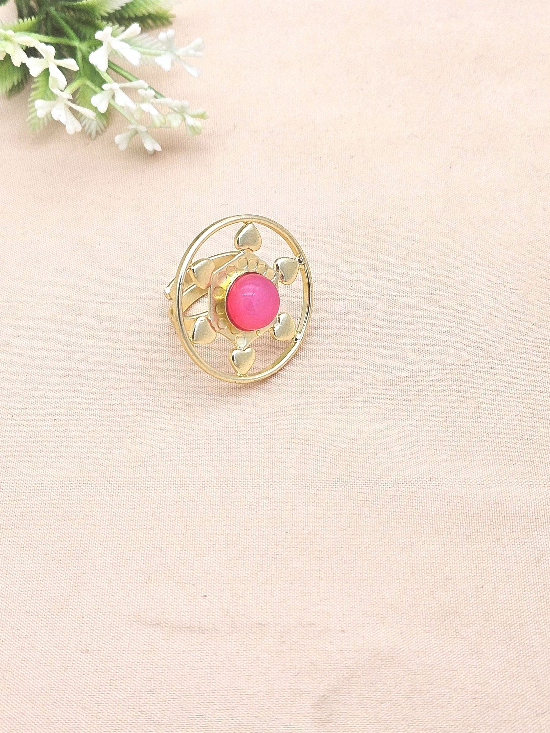 Handcrafted gold plated ring with magenta onyx stone for women, elegant gemstone jewelry