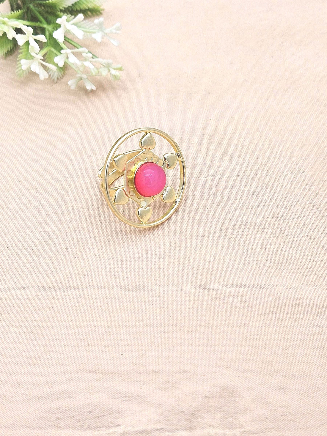 Handcrafted gold plated ring with magenta onyx stone for women, elegant gemstone jewelry