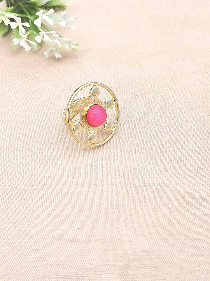 Handcrafted gold plated ring with magenta onyx stone for women, elegant gemstone jewelry