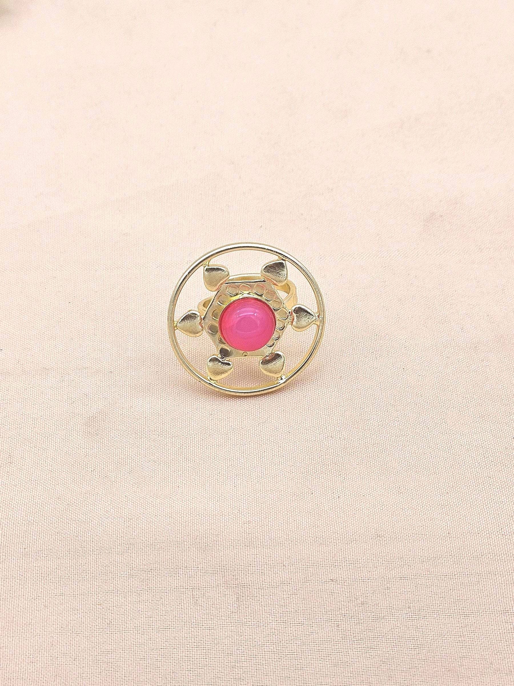 Handcrafted gold plated ring with magenta onyx stone for women, elegant gemstone jewelry