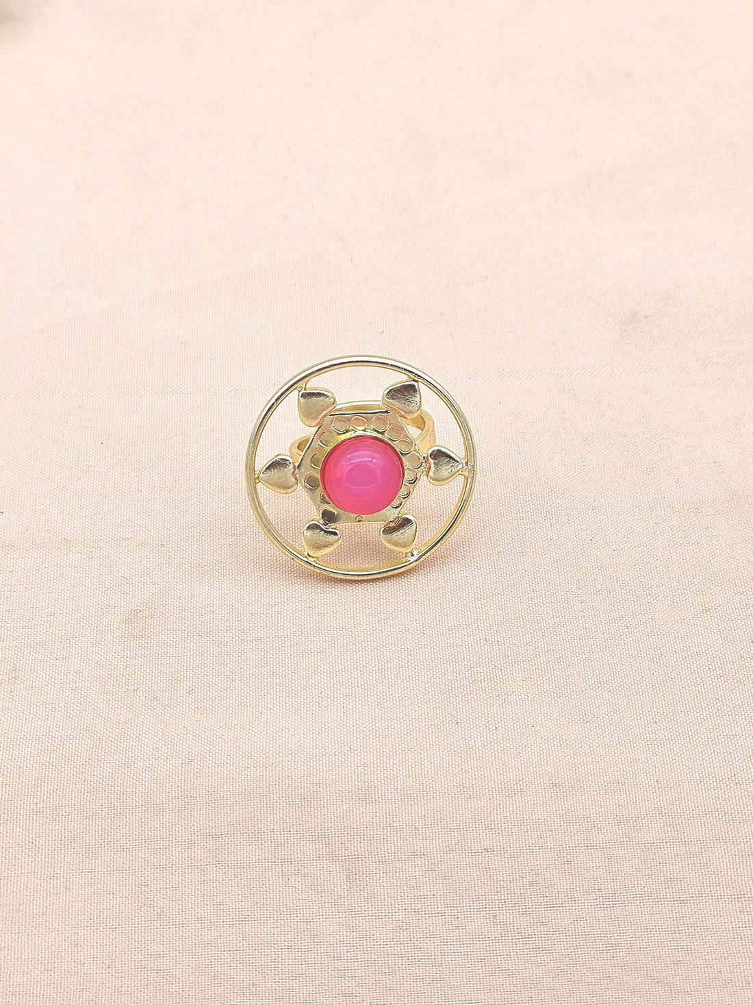 Handcrafted gold plated ring with magenta onyx stone for women, elegant gemstone jewelry