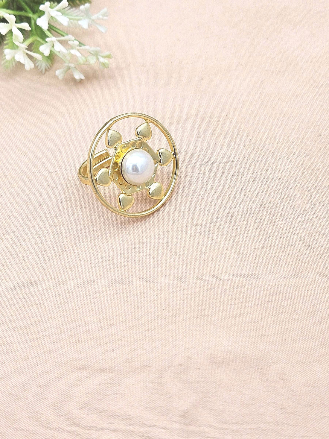 Handcrafted gold plated ring with Pearl for women, elegant gemstone jewelry