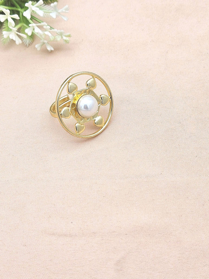 Handcrafted gold plated ring with Pearl for women, elegant gemstone jewelry