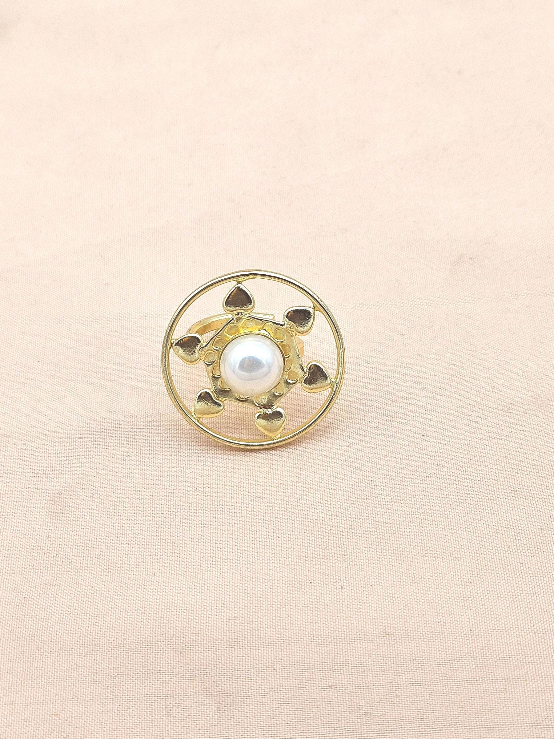 Handcrafted gold plated ring with Pearl for women, elegant gemstone jewelry