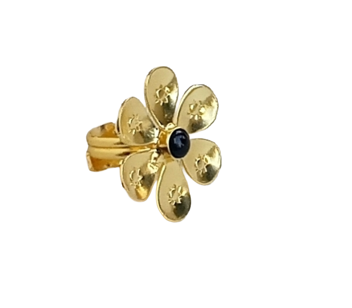 Handcrafted gold plated ring with Black Onyx Stone for women, elegant floral designer jewelry