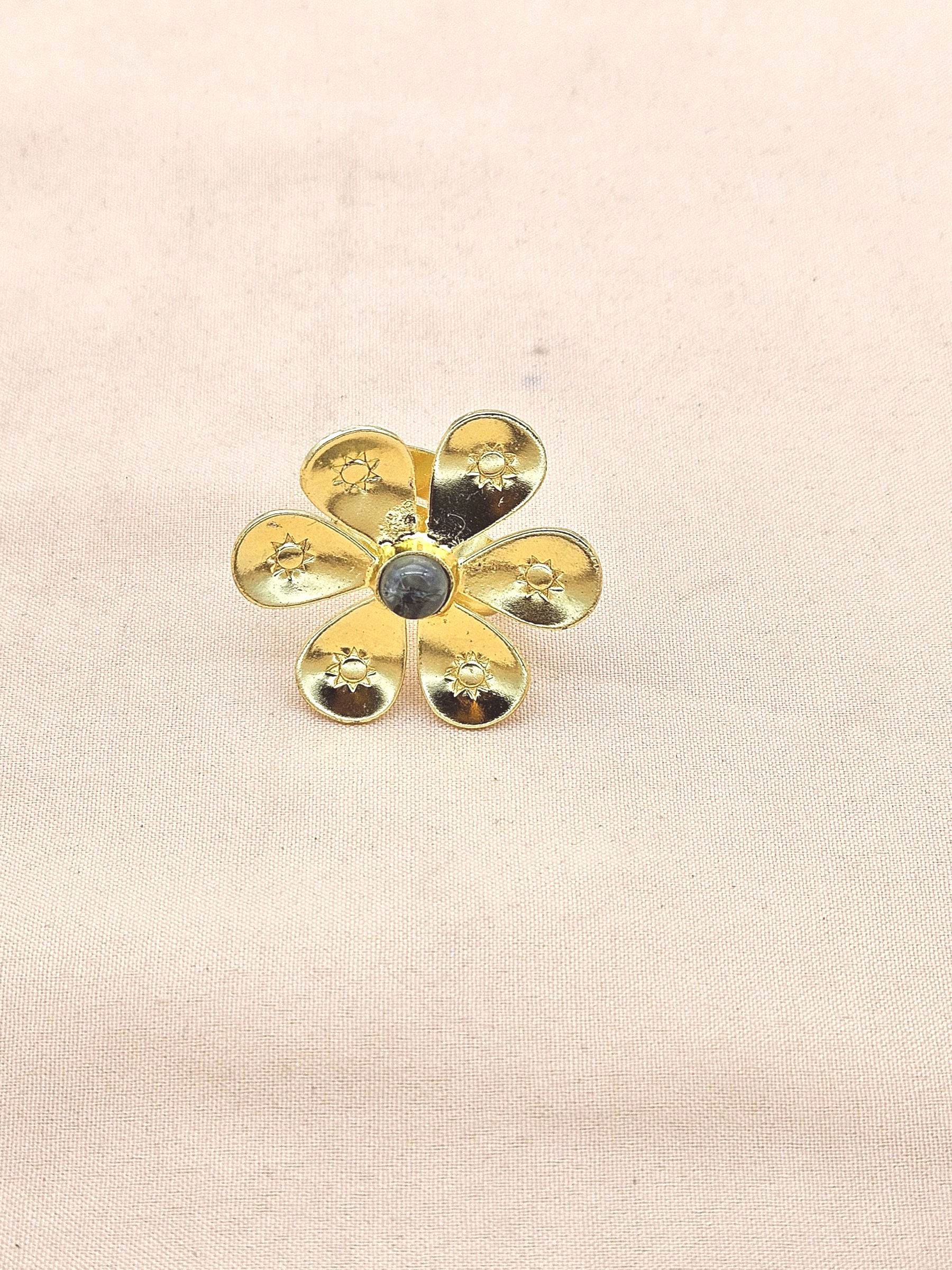 Handcrafted gold plated ring with Prehnite for women, elegant floral designer jewelry