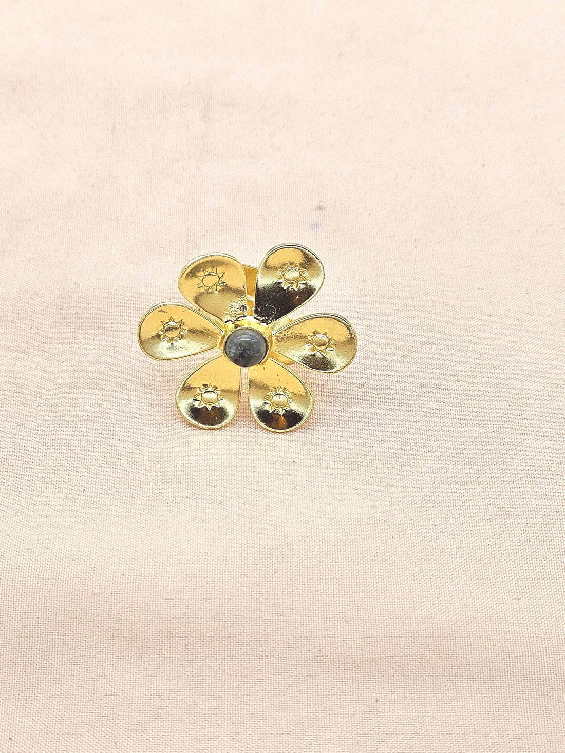 Handcrafted gold plated ring with Prehnite for women, elegant floral designer jewelry