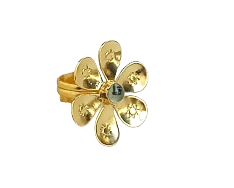 Handcrafted gold plated ring with Prehnite for women, elegant floral designer jewelry