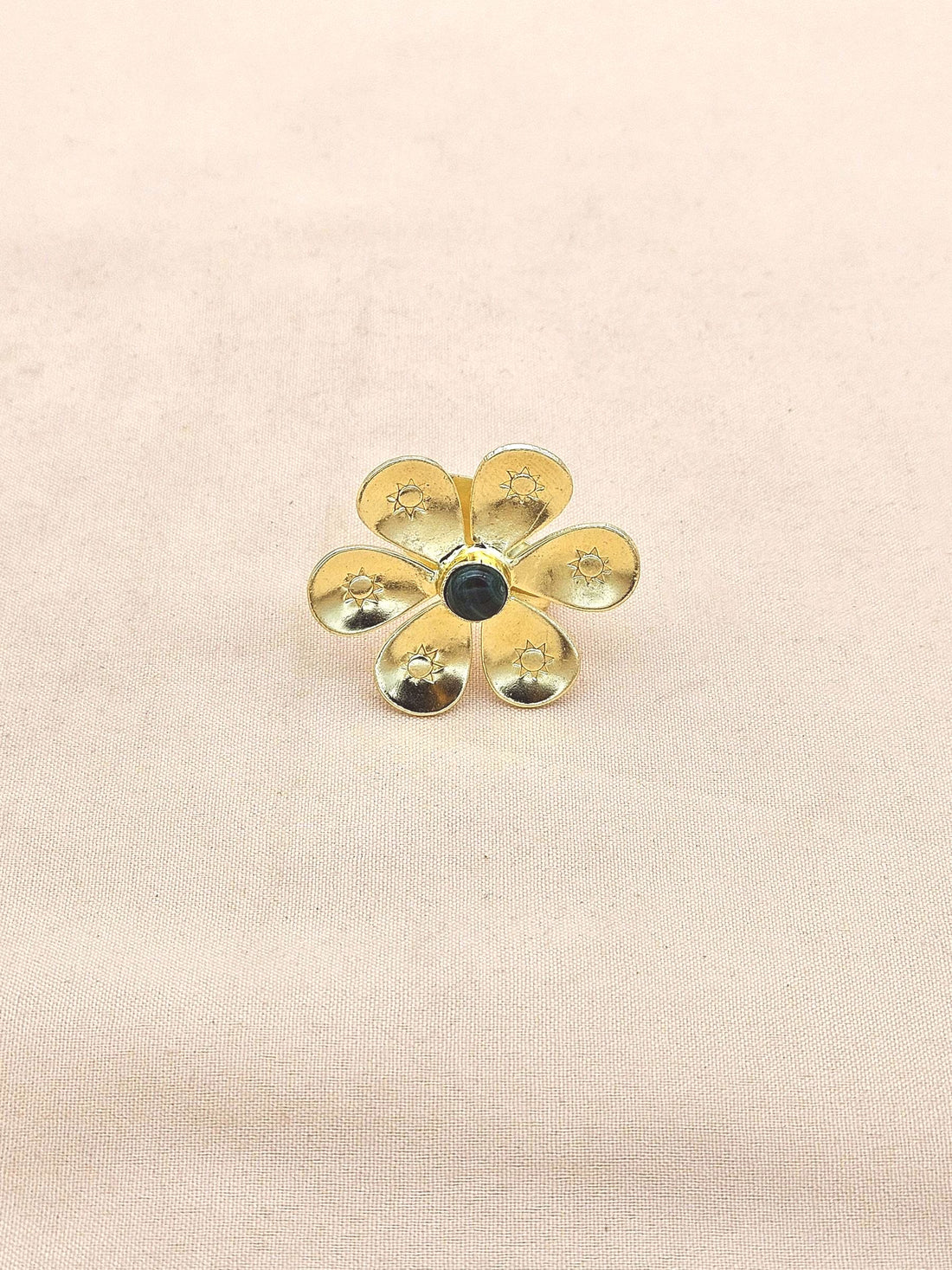 Handcrafted gold plated ring with Malachite Stone for women, elegant floral designer jewelry