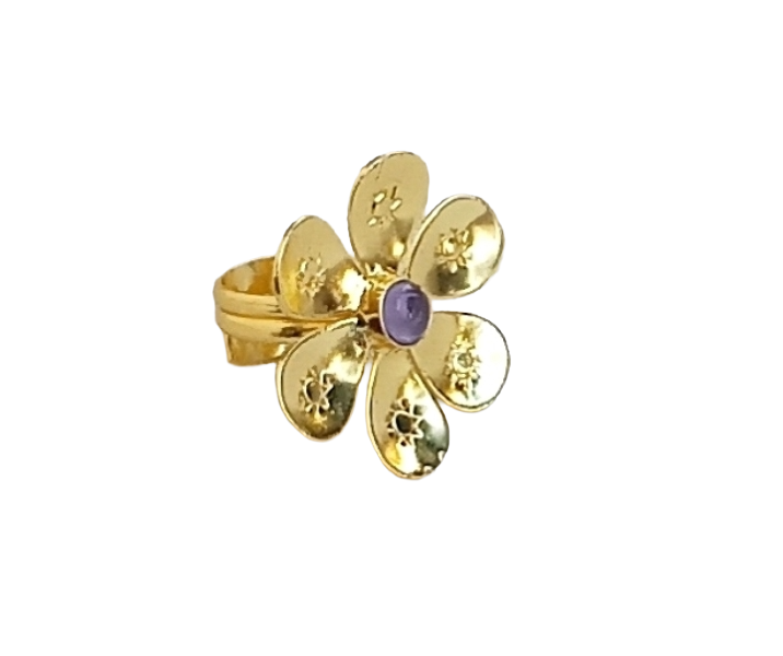 Handcrafted gold plated ring with Amethyst Stone for women, elegant floral designer jewelry
