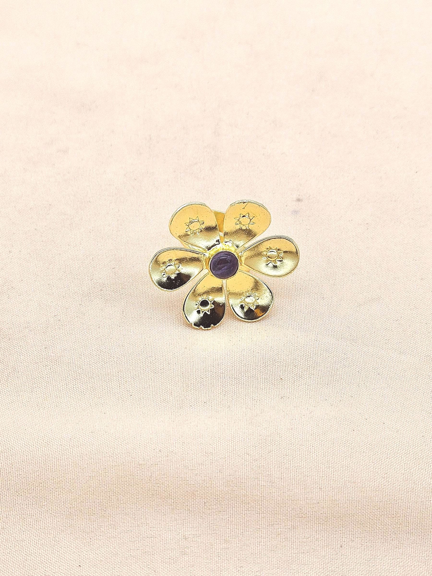 Handcrafted gold plated ring with Amethyst Stone for women, elegant floral designer jewelry
