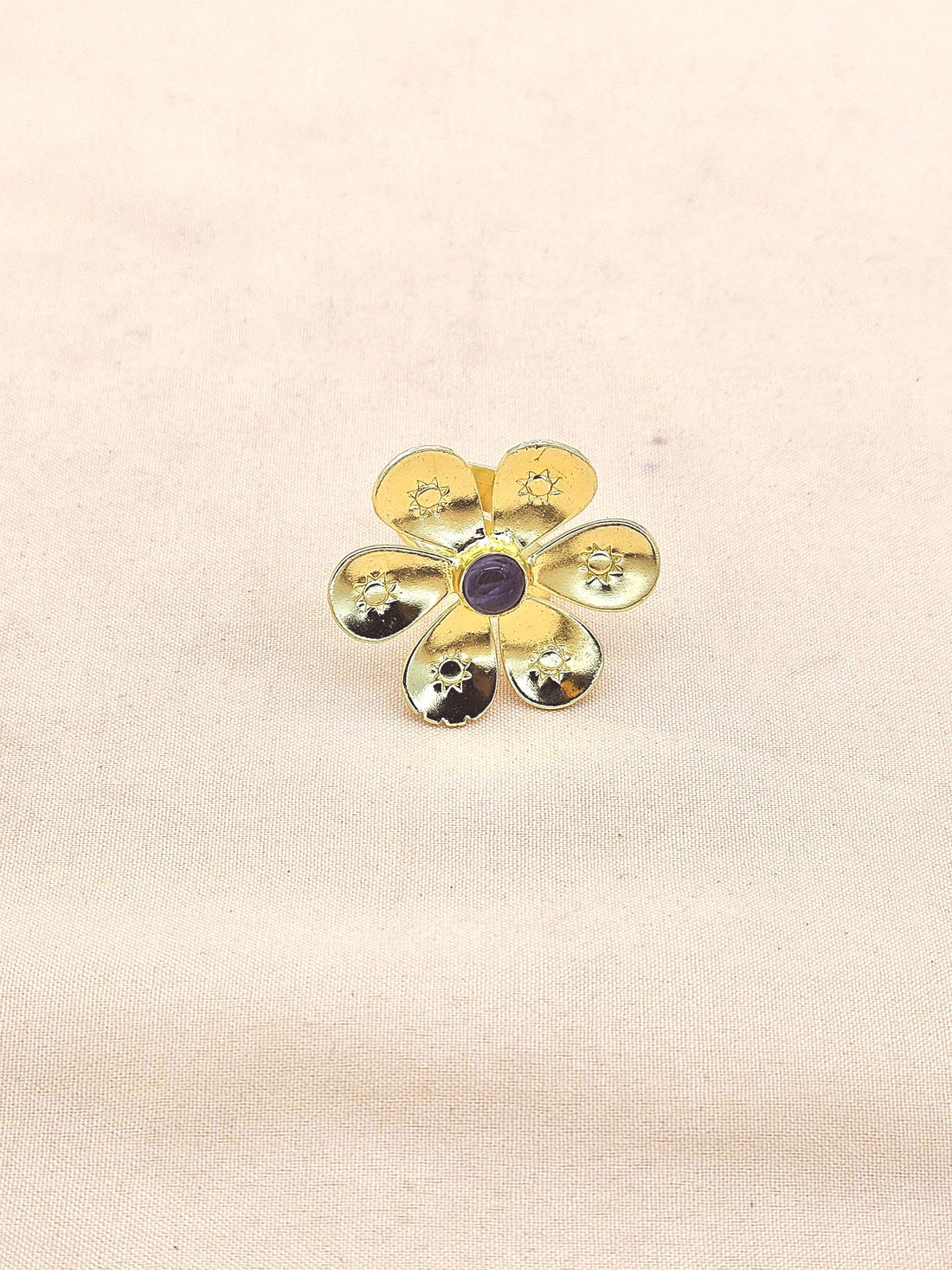 Handcrafted gold plated ring with Amethyst Stone for women, elegant floral designer jewelry