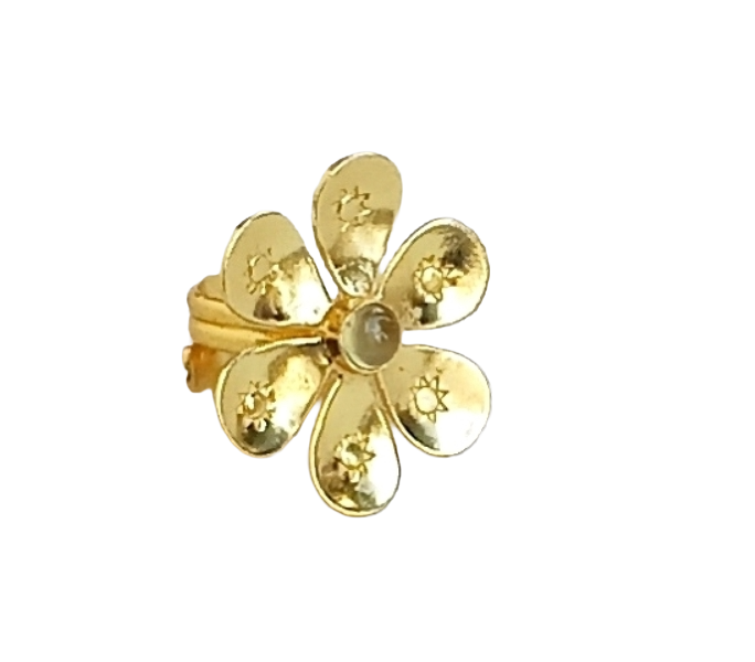 Handcrafted gold plated ring with Lemon Quartz Stone for women, elegant floral designer jewelry