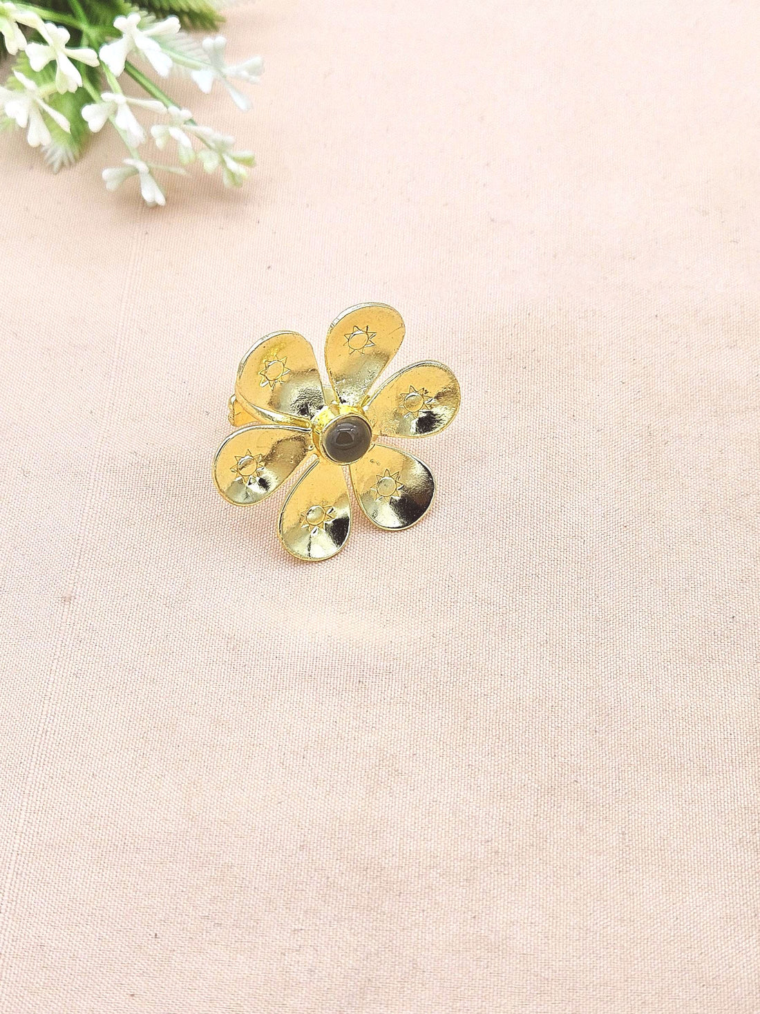 Handcrafted gold plated ring with Lemon Quartz Stone for women, elegant floral designer jewelry