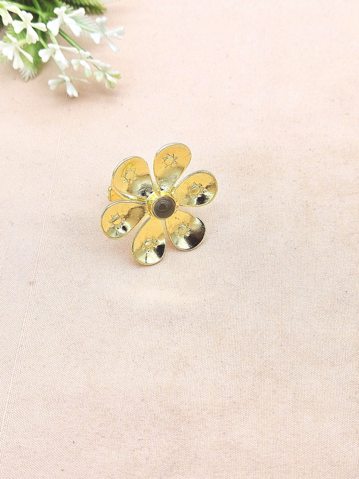 Handcrafted gold plated ring with Lemon Quartz Stone for women, elegant floral designer jewelry
