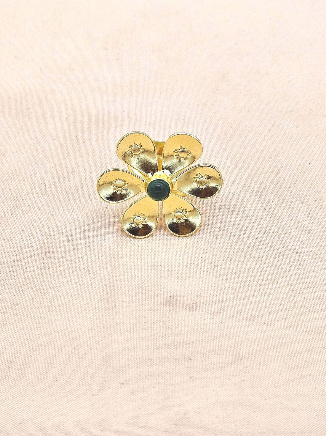 Handcrafted gold plated ring with Green Onyx Stone for women, elegant floral designer jewelry