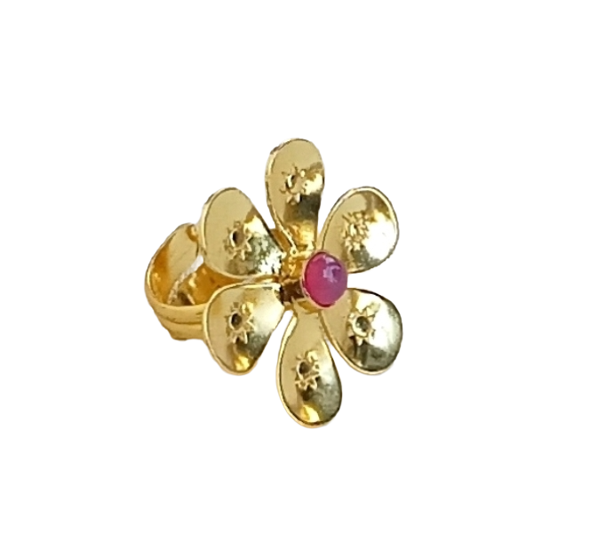 Handcrafted gold plated ring with Lavender Onyx Stone for women, elegant floral designer jewelry