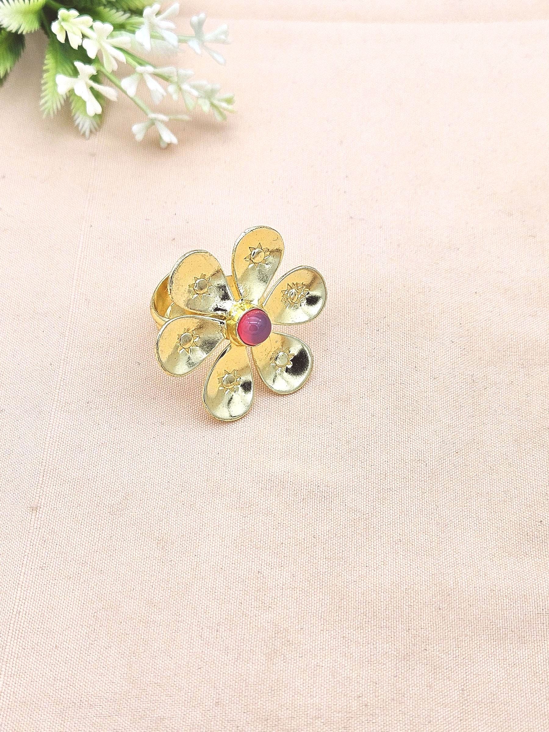 Handcrafted gold plated ring with Lavender Onyx Stone for women, elegant floral designer jewelry