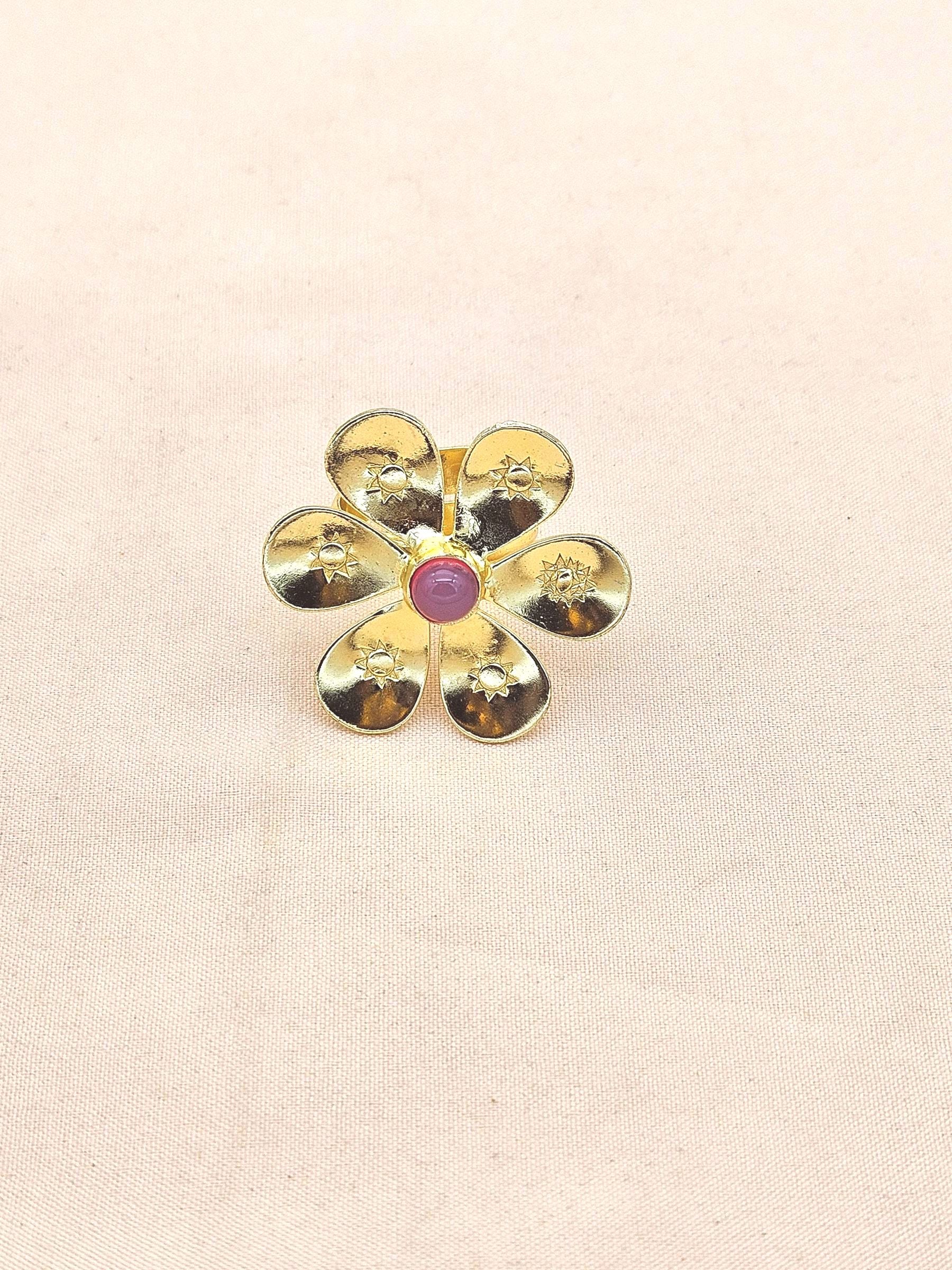 Handcrafted gold plated ring with Lavender Onyx Stone for women, elegant floral designer jewelry
