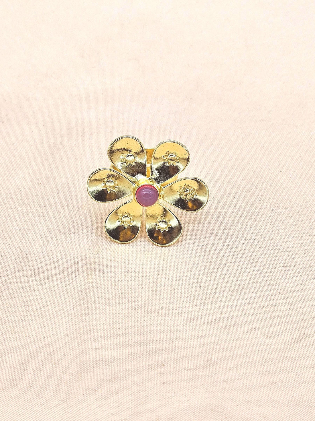 Handcrafted gold plated ring with Lavender Onyx Stone for women, elegant floral designer jewelry