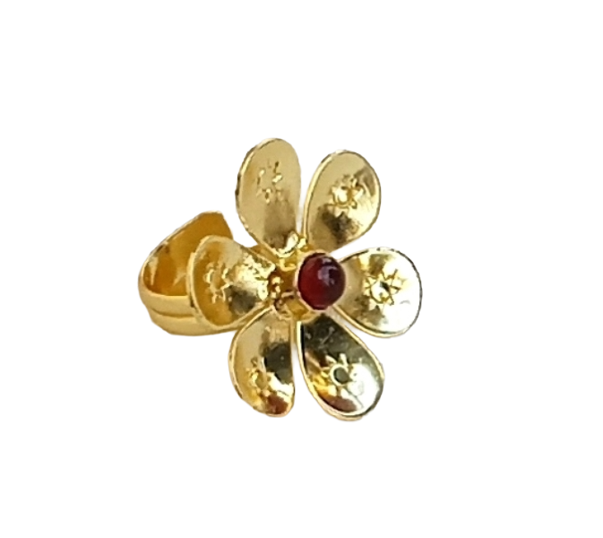 Handcrafted gold plated ring with Red Onyx Stone for women, elegant floral designer jewelry