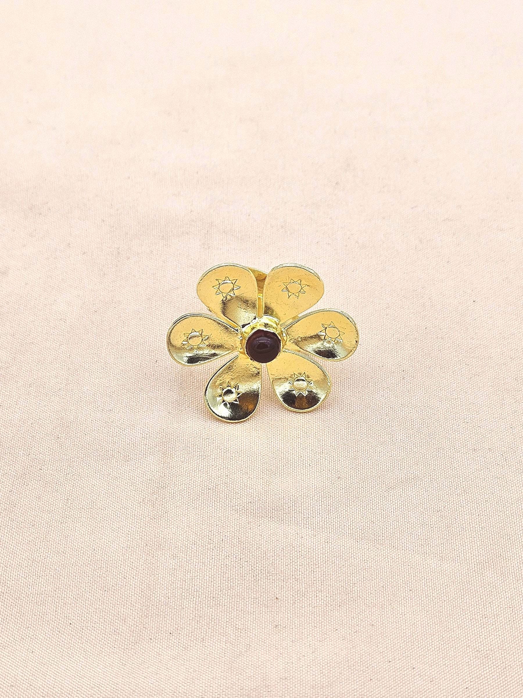 Handcrafted gold plated ring with Red Onyx Stone for women, elegant floral designer jewelry