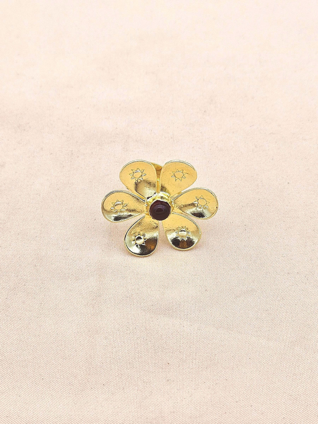 Handcrafted gold plated ring with Red Onyx Stone for women, elegant floral designer jewelry