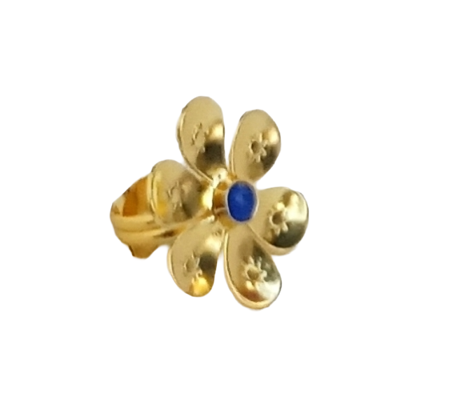Handcrafted gold plated ring with Blue Onyx Stone for women, elegant floral designer jewelry