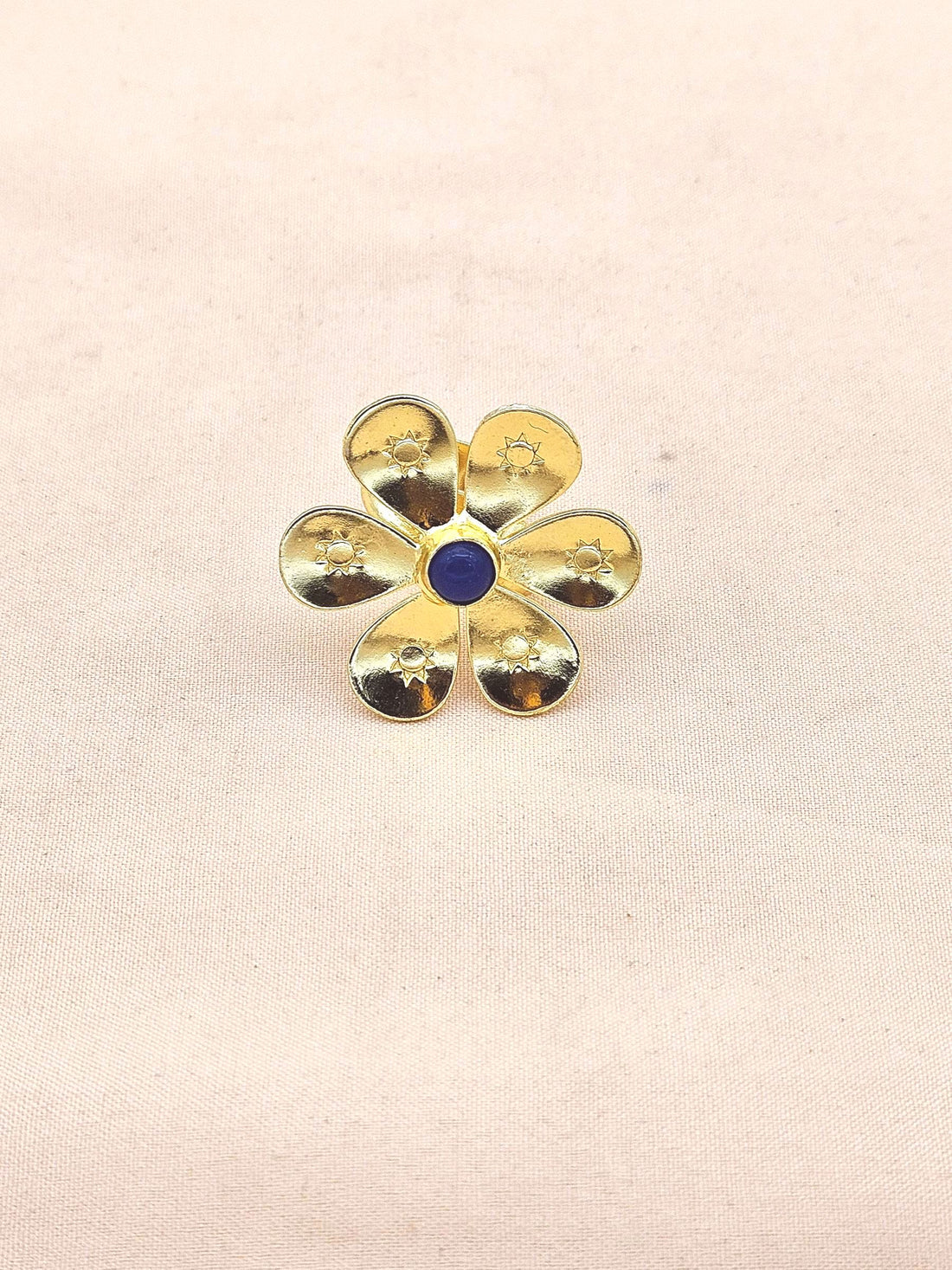 Handcrafted gold plated ring with Blue Onyx Stone for women, elegant floral designer jewelry