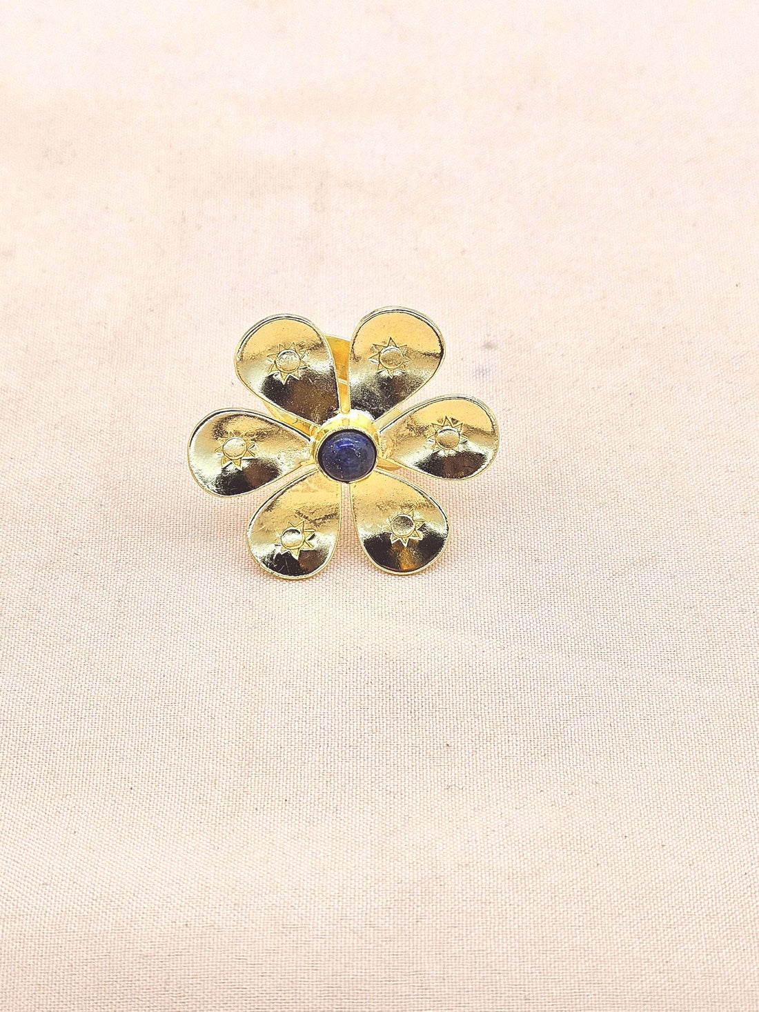 Handcrafted gold plated ring with Lapis Stone for women, elegant floral designer jewelry