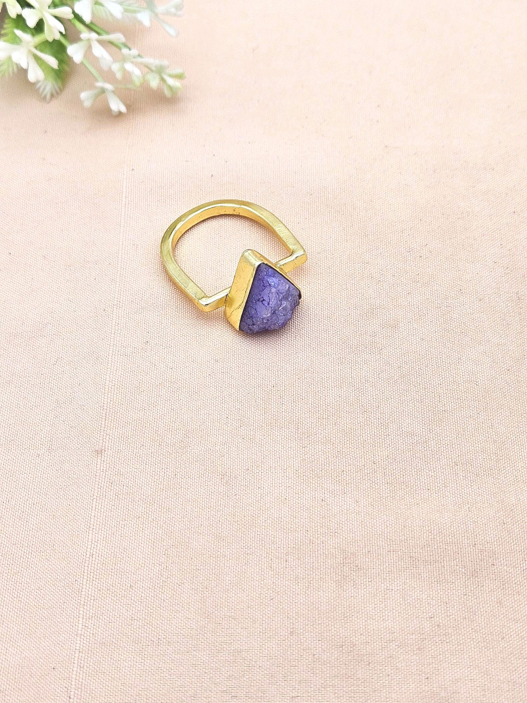 Elegant Handcrafted Gold Plated Rings with Dark Blue Druzy Stone for Women
