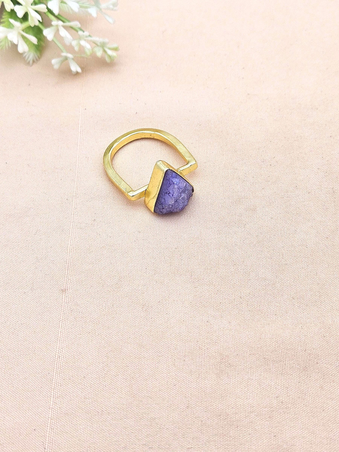 Elegant Handcrafted Gold Plated Rings with Dark Blue Druzy Stone for Women