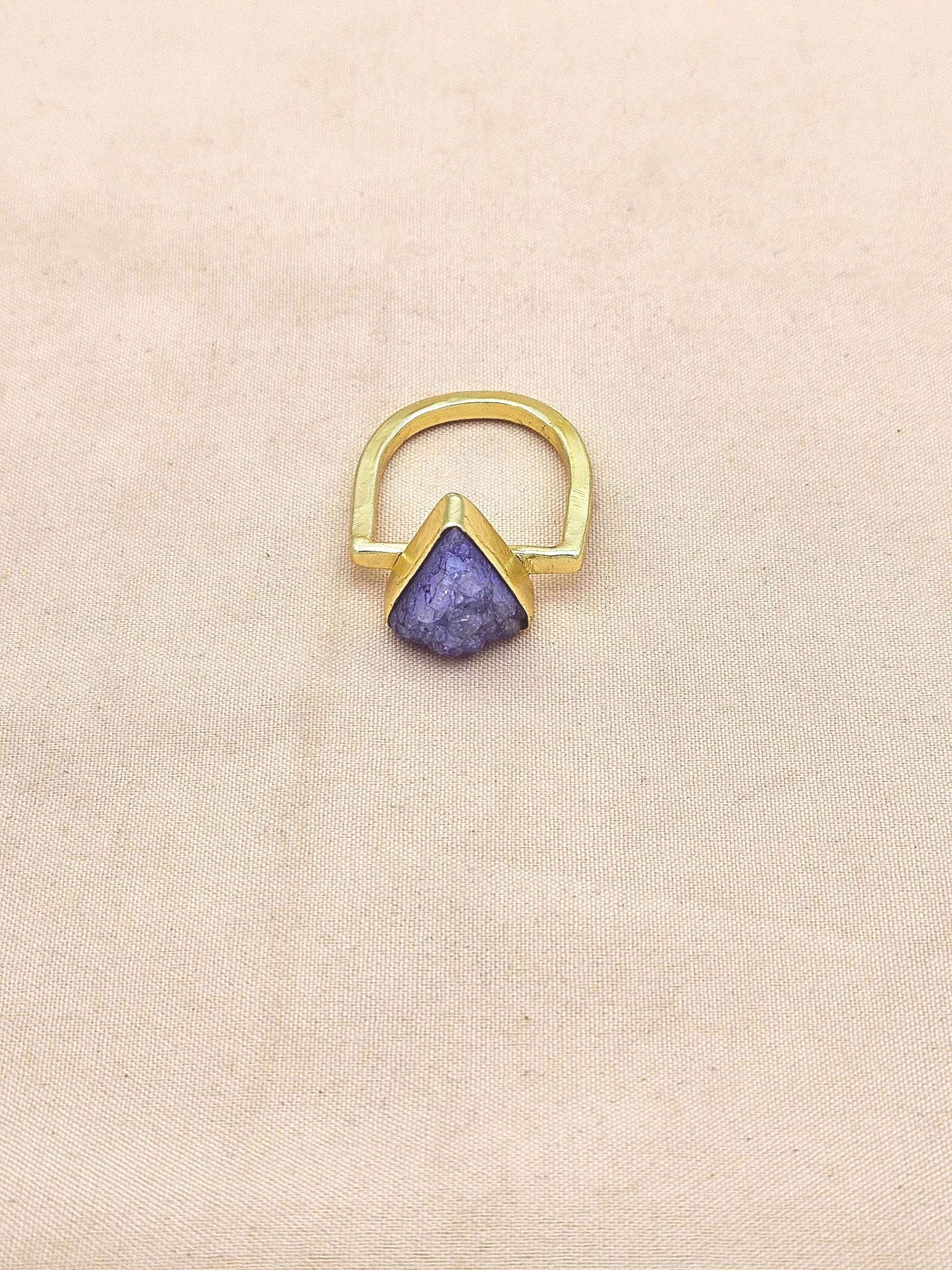 Elegant Handcrafted Gold Plated Rings with Dark Blue Druzy Stone for Women