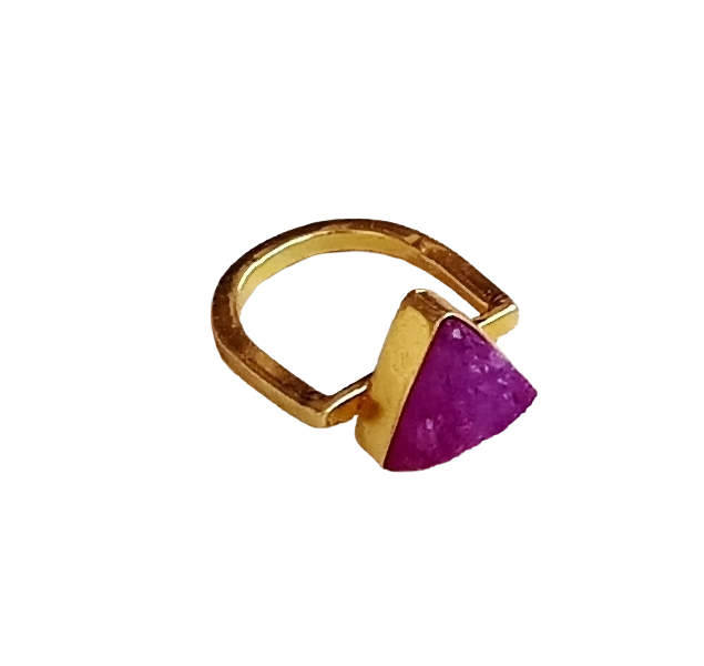 Elegant Handcrafted Gold Plated Rings with Magenta Druzy Stone for Women