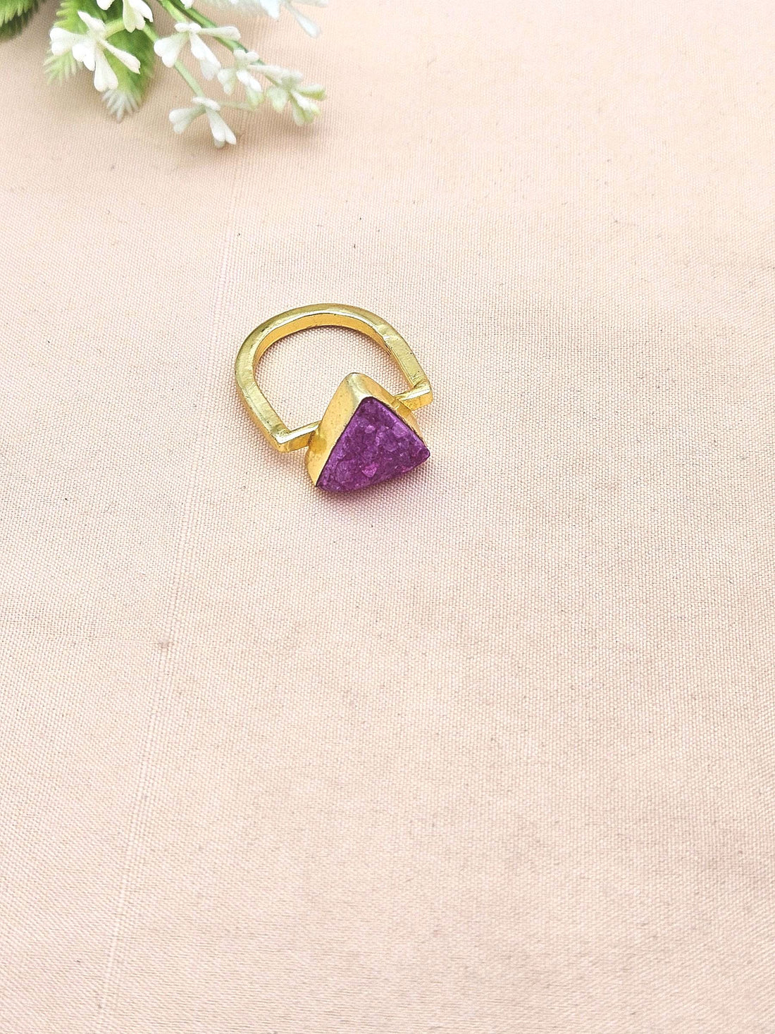 Elegant Handcrafted Gold Plated Rings with Magenta Druzy Stone for Women