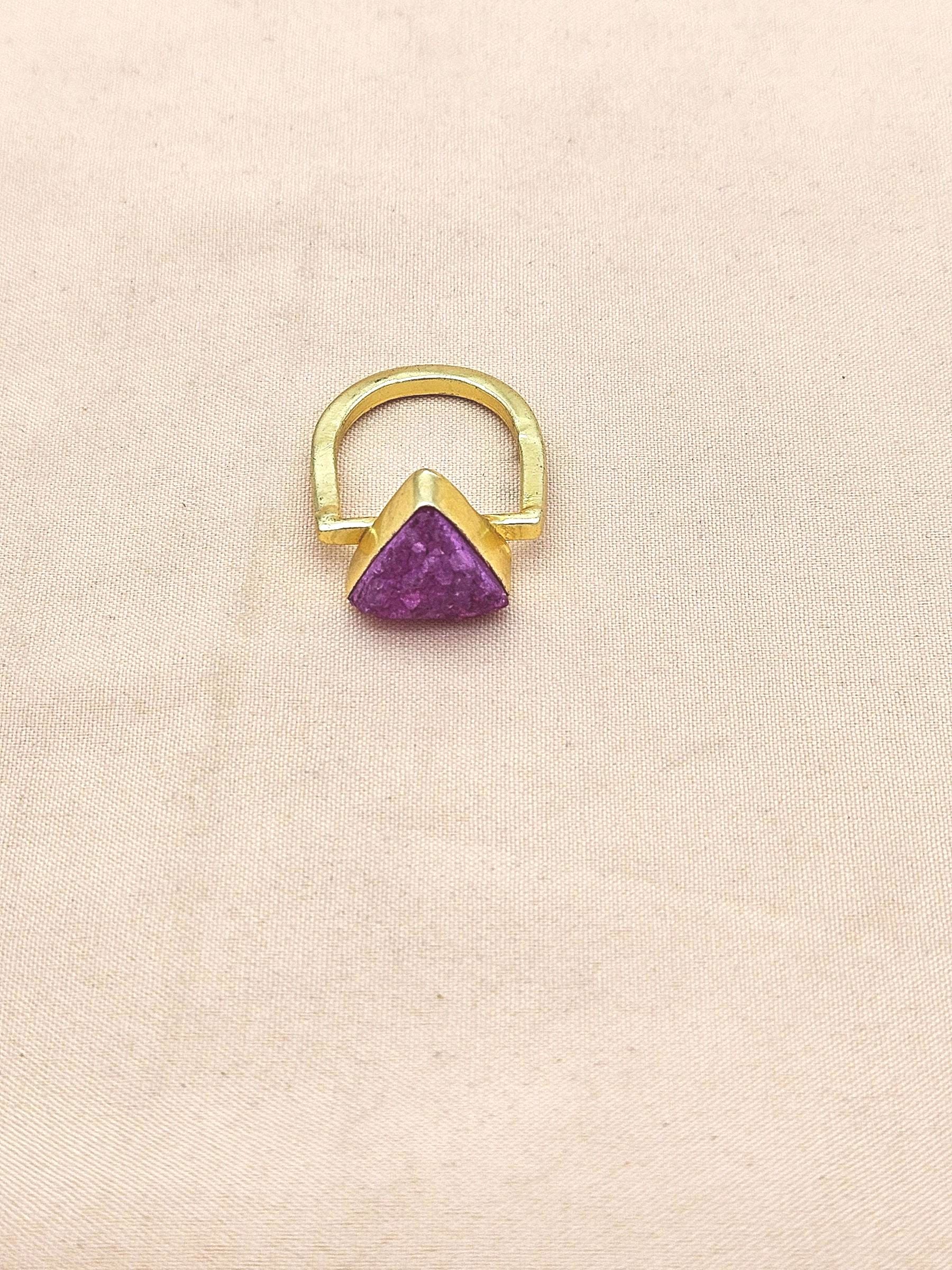 Elegant Handcrafted Gold Plated Rings with Magenta Druzy Stone for Women