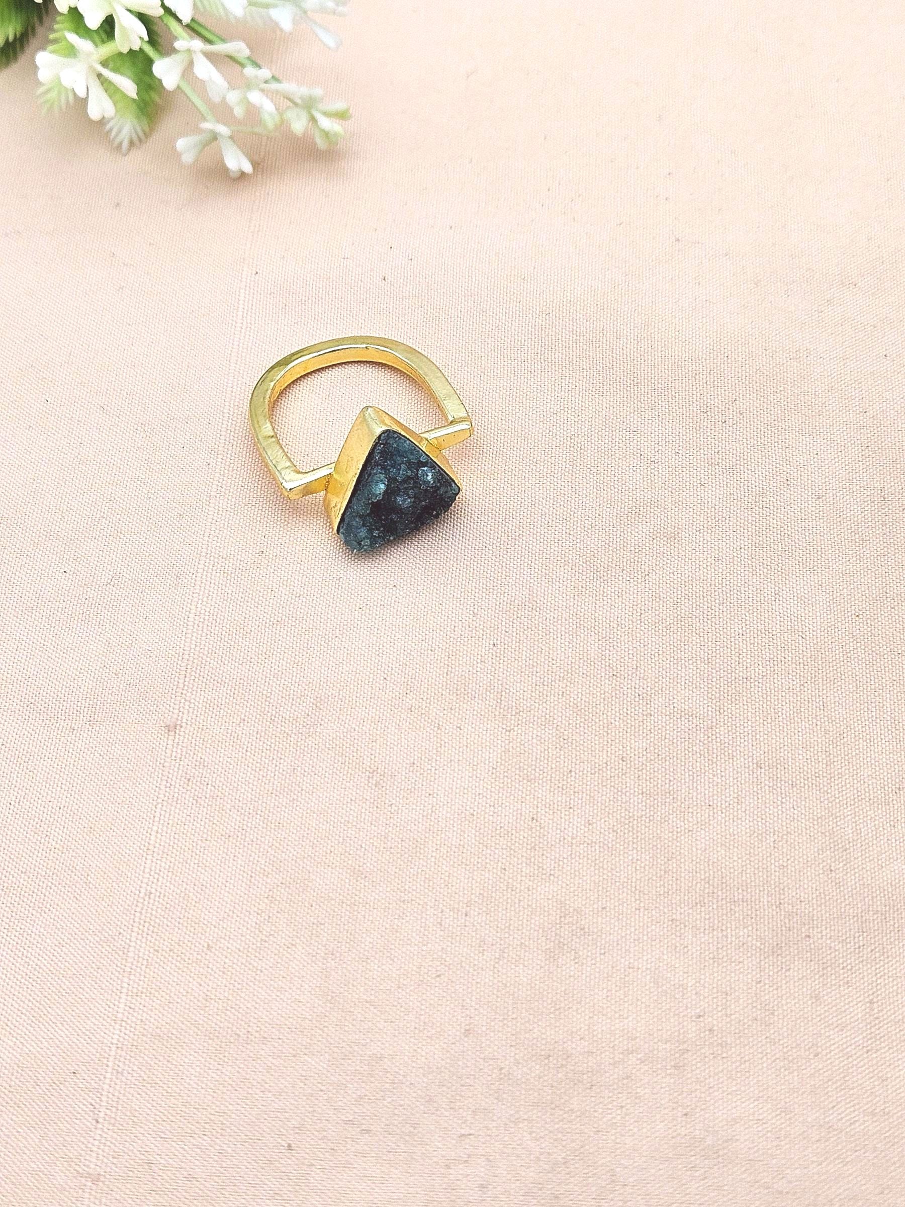 Elegant Handcrafted Gold Plated Rings with Green Druzy Stone for Women