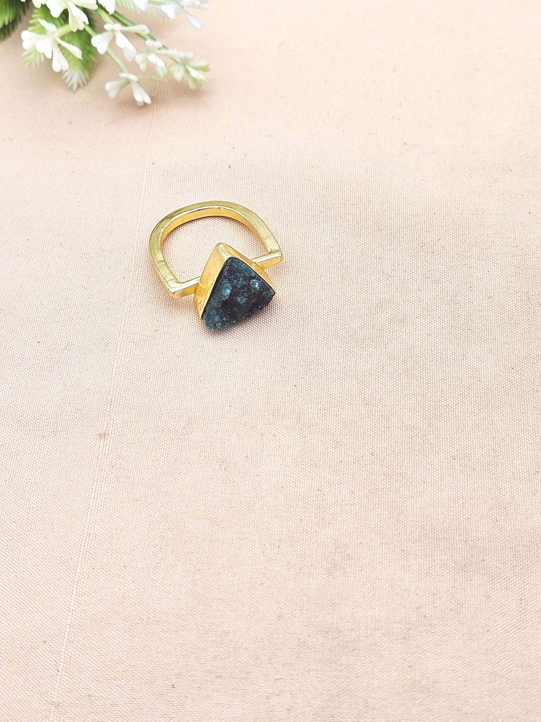 Elegant Handcrafted Gold Plated Rings with Green Druzy Stone for Women