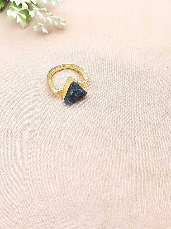 Elegant Handcrafted Gold Plated Rings with Green Druzy Stone for Women