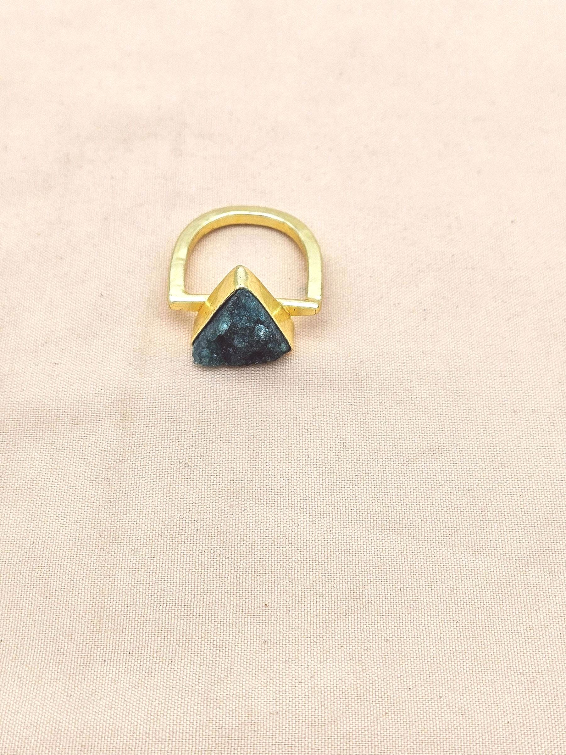 Elegant Handcrafted Gold Plated Rings with Green Druzy Stone for Women