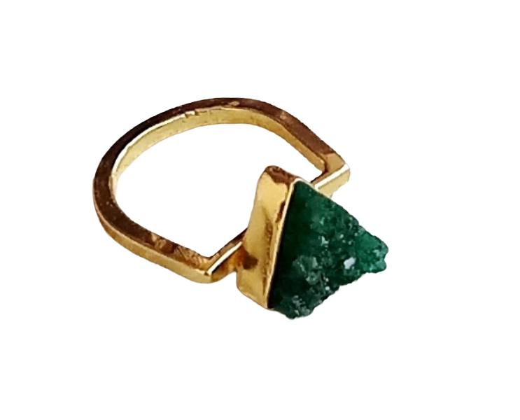 Elegant Handcrafted Gold Plated Rings with Green Druzy Stone for Women
